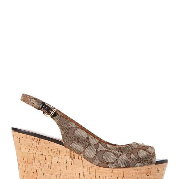COACH Khaki Ferry Slingback Sandals Wedges - Picture 6 of 8